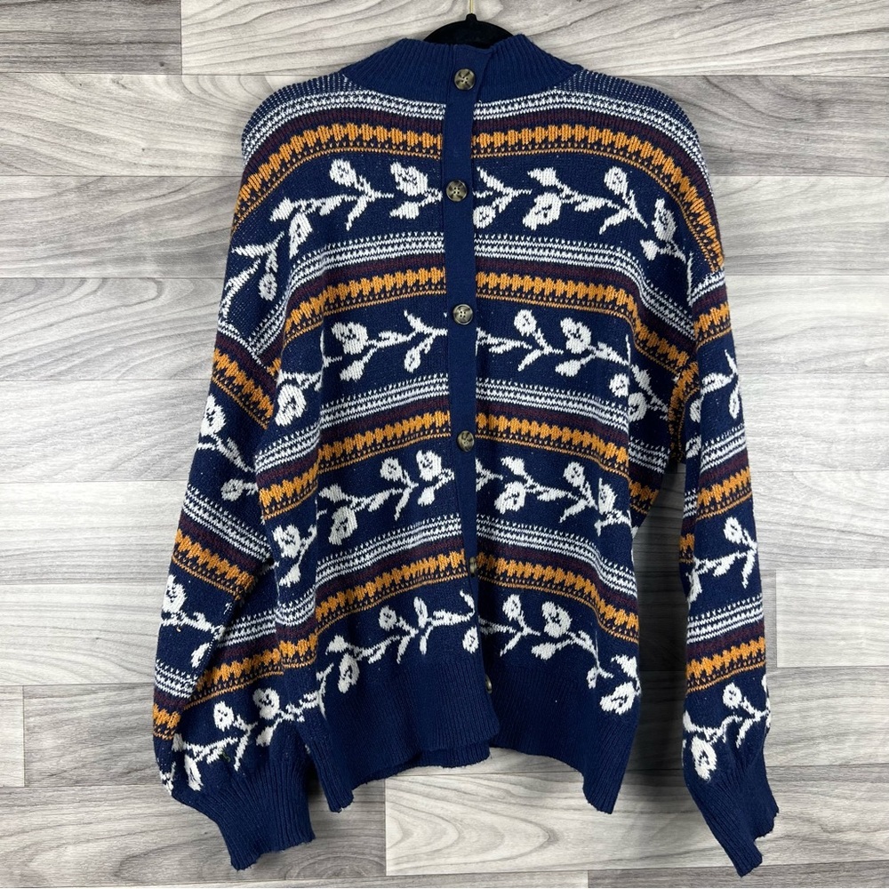 St. John's Bay Women’s Navy and Mustard Striped Sweater - Picture 6 of 8